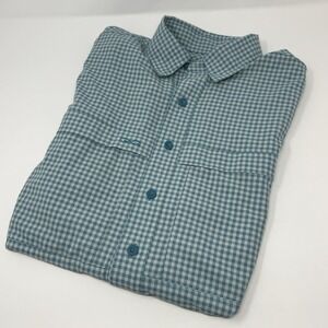 GameGuard Size Med Plaid Gingham Short Sleeve Button Up Blue/Turq Shirt